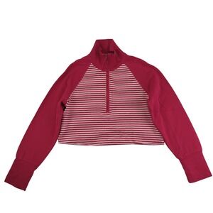 PILCRO Collared Half Zip Red Striped Cropped Quarter Pullover Sweatshirt Medium